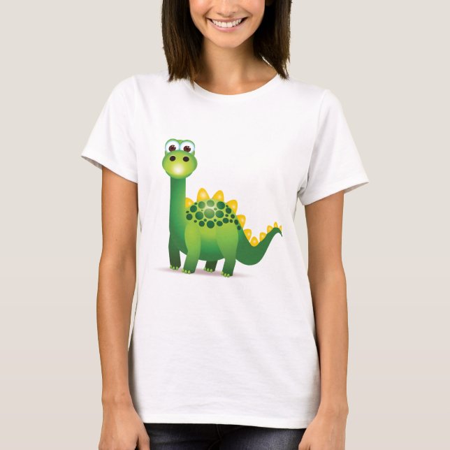 Camiseta Desenhos animados bonitos do dinossauro verde (Frente)