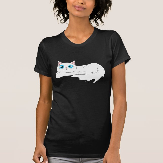 Camiseta Desenhos animados brancos bonitos do gato de (Frente)