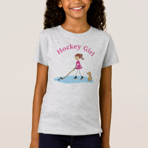Camiseta Desenhos animados cor-de-rosa da menina do hóquei