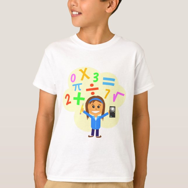 Camiseta Desenhos animados da menina da matemática (Frente)