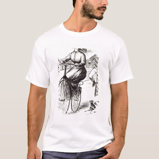 Camiseta Desenhos animados de uma senhora em um Velocipede, (Frente)