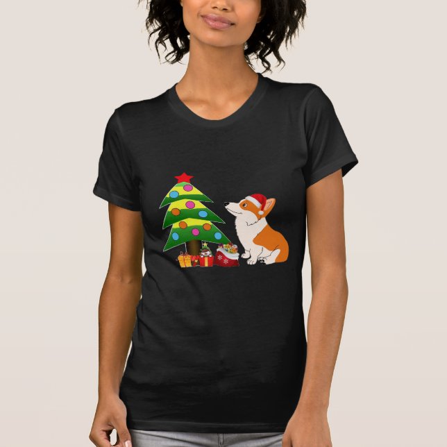 Camiseta Desenhos animados do Corgi de Galês do feriado com (Frente)
