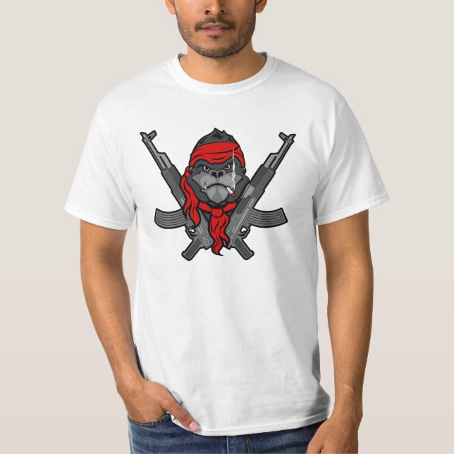 Camiseta Desenhos animados do lutador do rebelde do gorila (Frente)