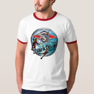 Camiseta desenhos animados do mergulhador do tubarão