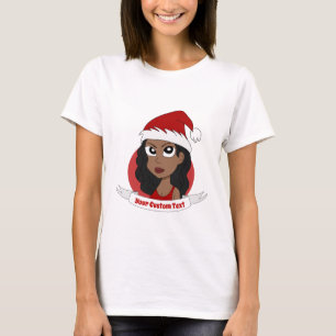 Camiseta Desenhos animados do Natal da jovem mulher