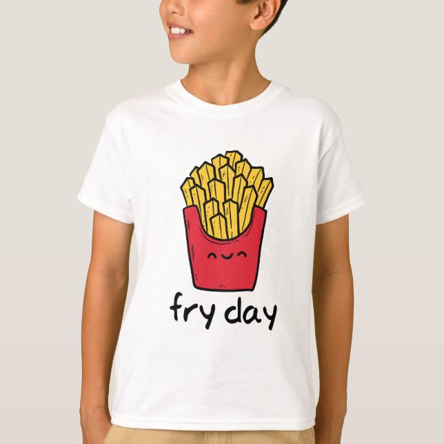 Camiseta Desenhos animados felizes das batatas fritas de (Frente)