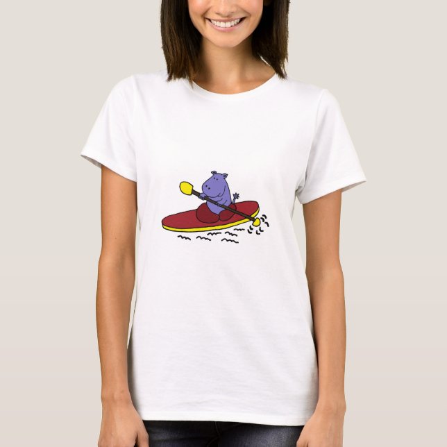 Camiseta Desenhos animados Kayaking do hipopótamo engraçado (Frente)