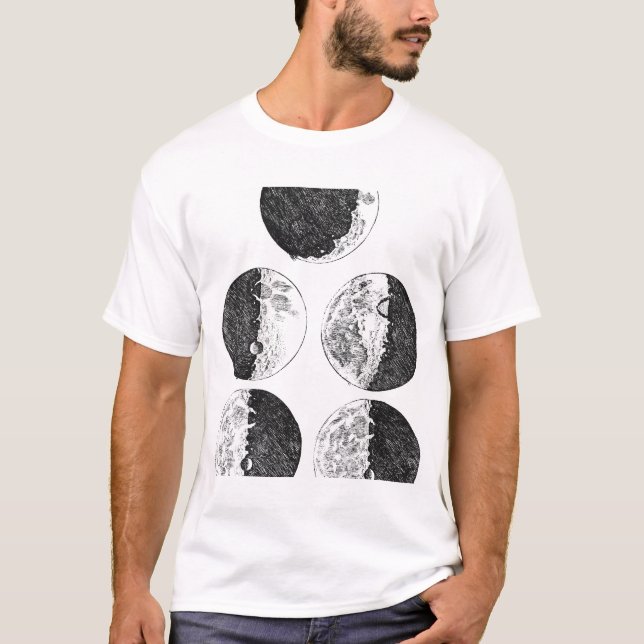 Camiseta Desenhos de Galileu das fases da lua (Frente)