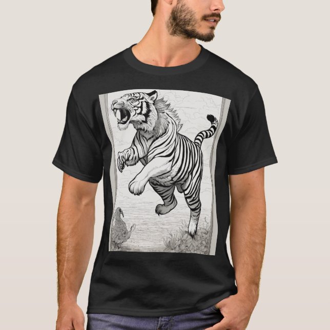 Camiseta Desenhos de linhas brancas e pretas: Salto do Tigr (Frente)