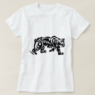 Camiseta Desenhos de Tatuagem de Urso Preto Branco