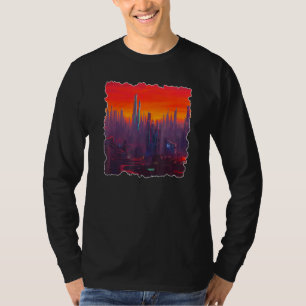 Camiseta Desenhos Gerados por IA Utopia Cidade Cyberpunk S