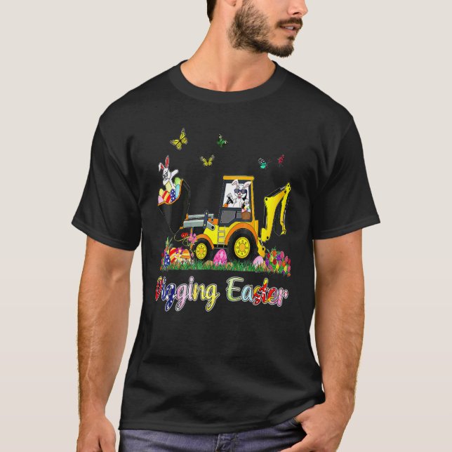 Camiseta Desenterrando o trator de caça de ovos Bunny Toddl (Frente)