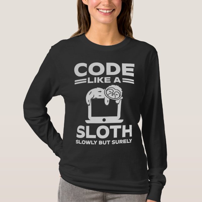 Camiseta Desenvolvedor de Software Coda Como uma Preguiça L (Frente)