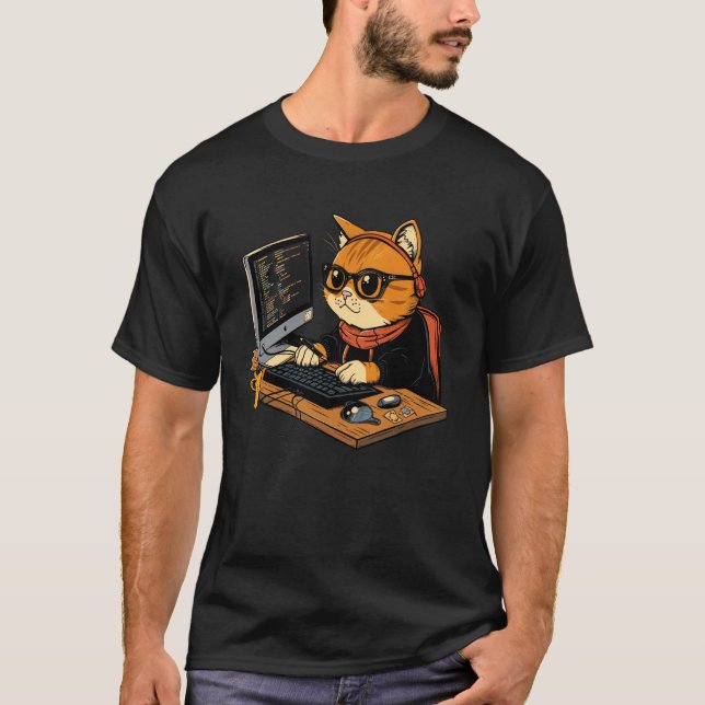 Camiseta Desenvolvedor de Software de Gato Homens e Mulhere (Frente)