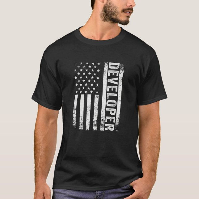 Camiseta Desenvolvedor de Software Patriota EUA Bandeira Am (Frente)