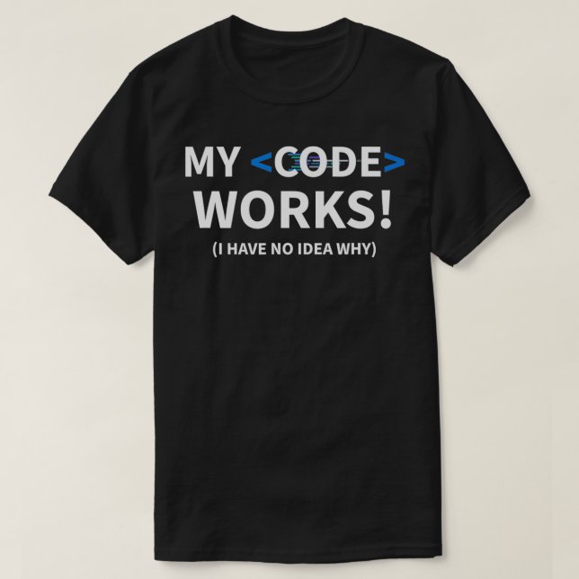 Camiseta Desenvolvedor Meu Código Funciona Não Sei Por Que (Frente do Design)