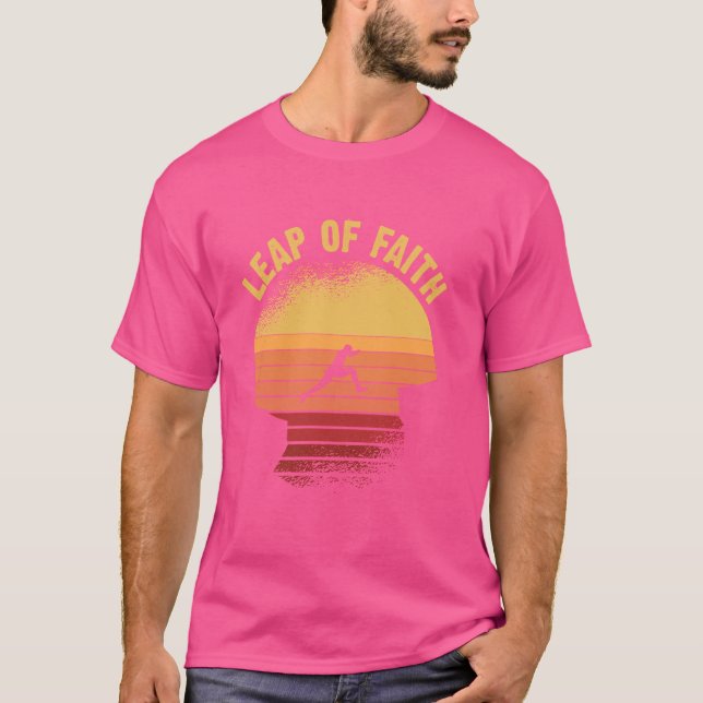 Camiseta desenvolvimento pessoal Mindset retro Leap da Fé (Frente)