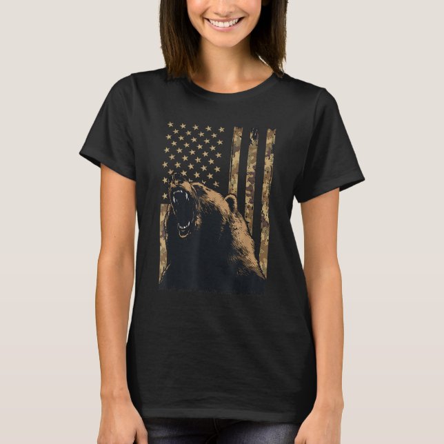 Camiseta Desert Camo Grizzly Bear Grunge American Flag Tact (Frente)