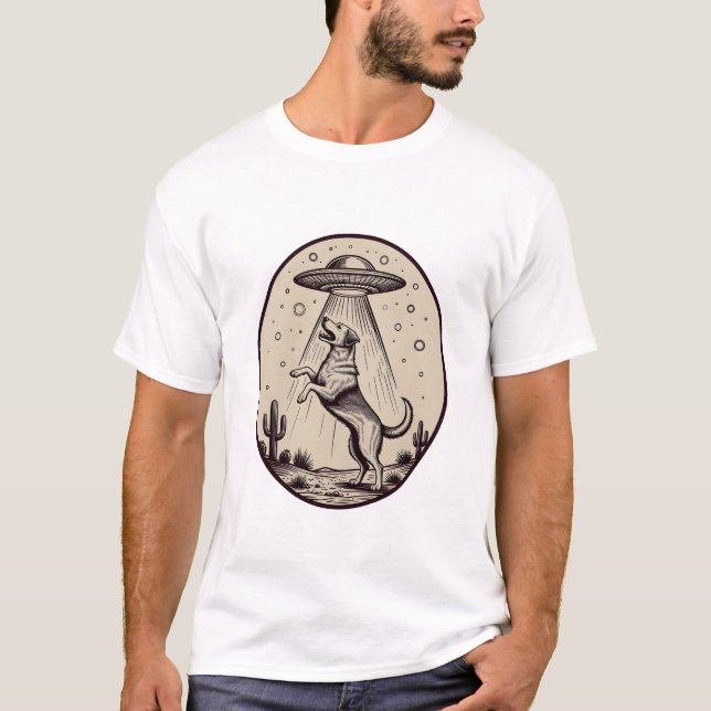 Camiseta Desert Dog Abduction UFO Illustration (Frente)