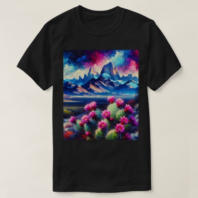 Camiseta Desert Mountains Blooming Cactus Unisex (Frente do Design)