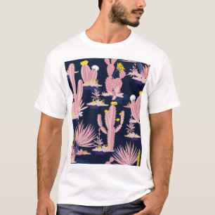 Camiseta Deserto Chic: Pastel Cactus Bloom