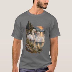 Camiseta Deserto do Lago Montanhoso Pôr do Sol dos Cisnes