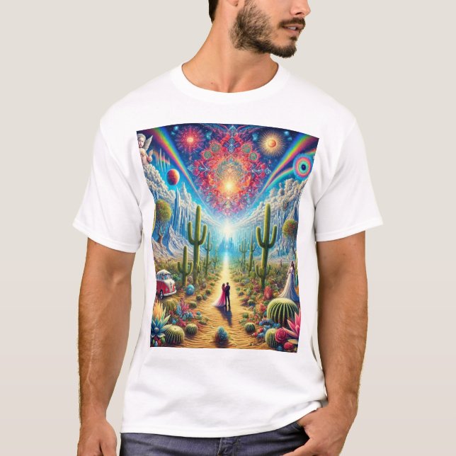 Camiseta Deserto Dreamscape: Oásis de Maravilhas Infinitas (Frente)