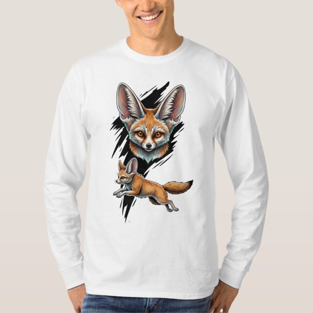 Camiseta Deserto Selvagem Fennec Fox - Arte Animal Dinâmica (Frente)