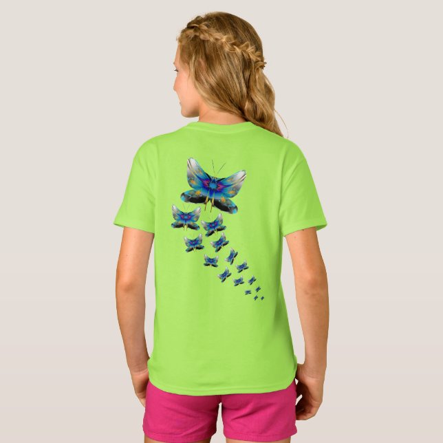 Camiseta Desfile de Borboletas - Cor em Movimento (Parte Traseira Completa)