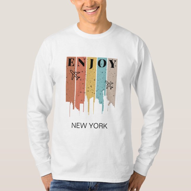 Camiseta DESFRUTA DE NEWYORK, edifícios, aviões | Viagens (Frente)