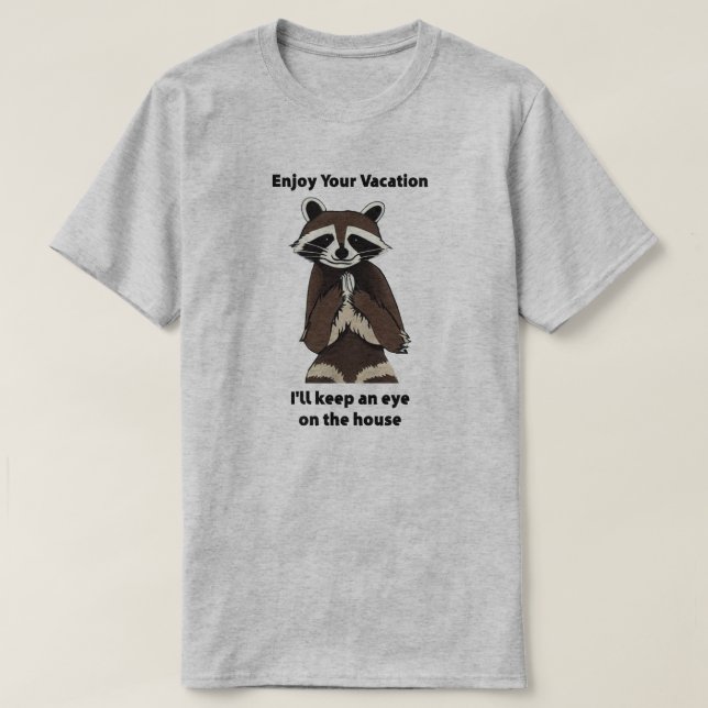 Camiseta Desfrute da sua festa Mischievous Raccoon (Frente do Design)