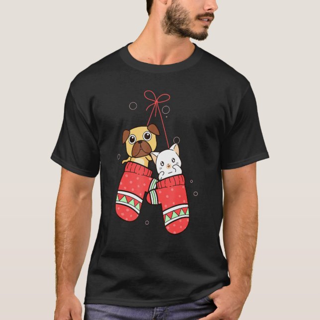 Camiseta Desfrute de gatos e cães Vistas nas Meias de Natal (Frente)
