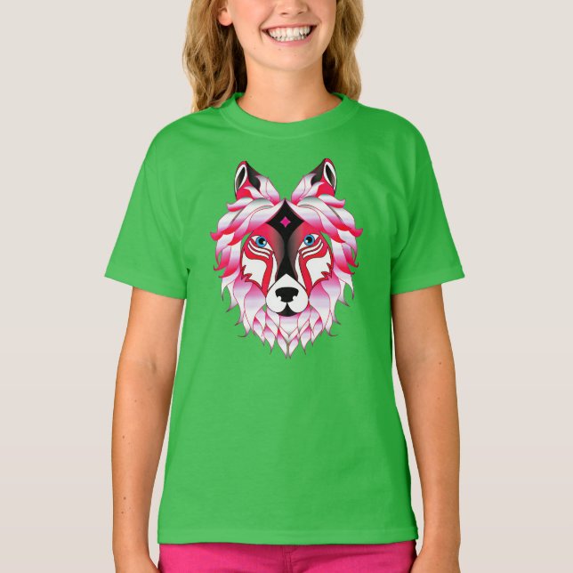 Camiseta Design- 24531 Pink Wolf Head (Frente)
