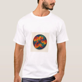 Camiseta Design abstrato de várias cores.
