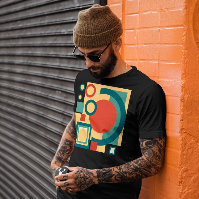 Camiseta Design Abstrato em Estilo Retro Geométrico Risogra (Retro Geometric Risograph Style Abstract Design. Men Basic Black T-Shirt)