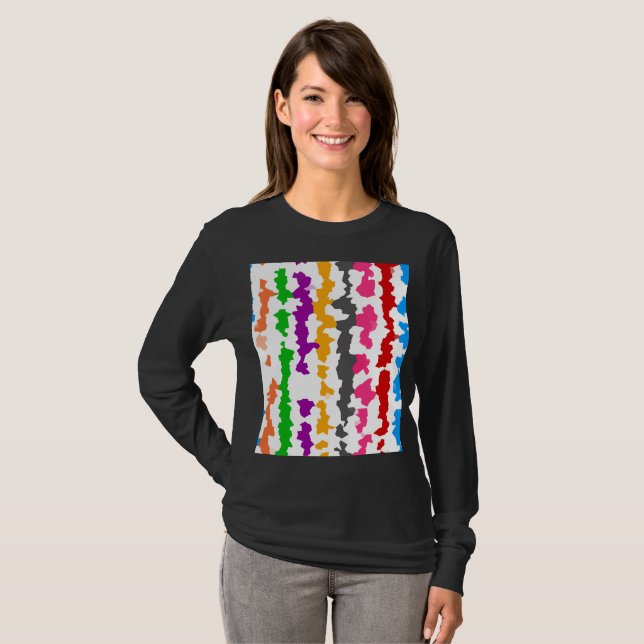 Camiseta Design Abstrato Irregular Colorido Branco (Frente Completa)