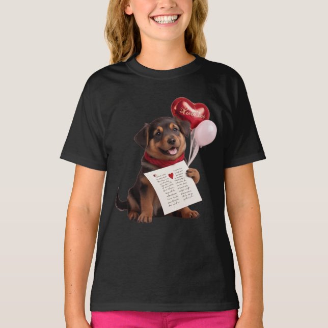 Camiseta Design Adorável De Cachorro Do Dia de os namorados (Frente)