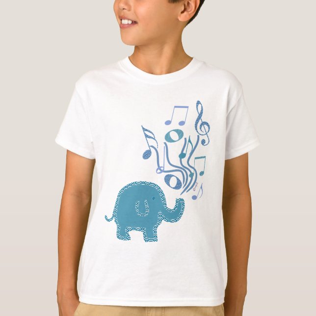 Camiseta design afortunado do elefante das notas musicais (Frente)