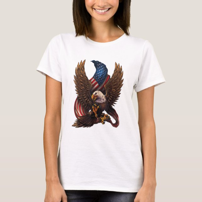 Camiseta Design Americano Patriótico Com Águia E Bandeira T (Frente)