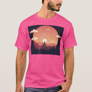 Camiseta Design Art Hill Landscape Hiperando Laranja Noite