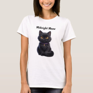 Camiseta Design Assustador de Gato Preto para o Halloween