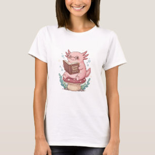 Camiseta Design Axolotl Lê Livro Caprichoso Amante de Livro