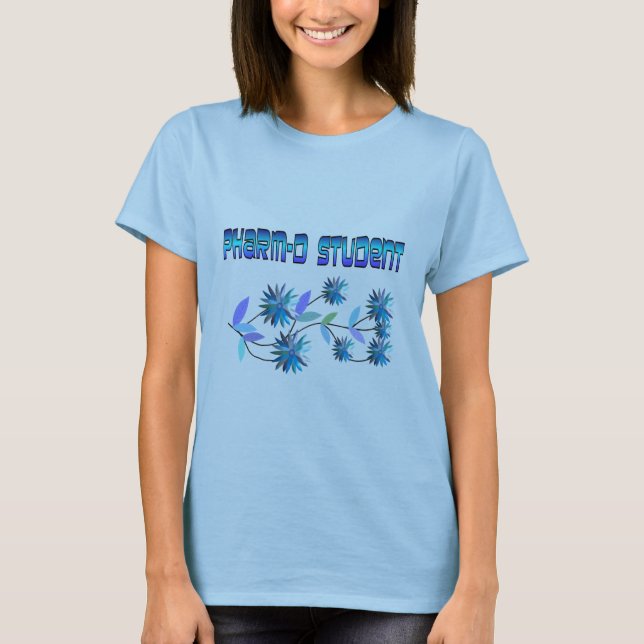 Camiseta Design azul das flores do estudante de Pharm D (Frente)