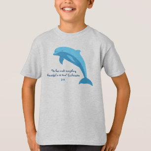 Camiseta Design azul do golfinho com verso da bíblia de