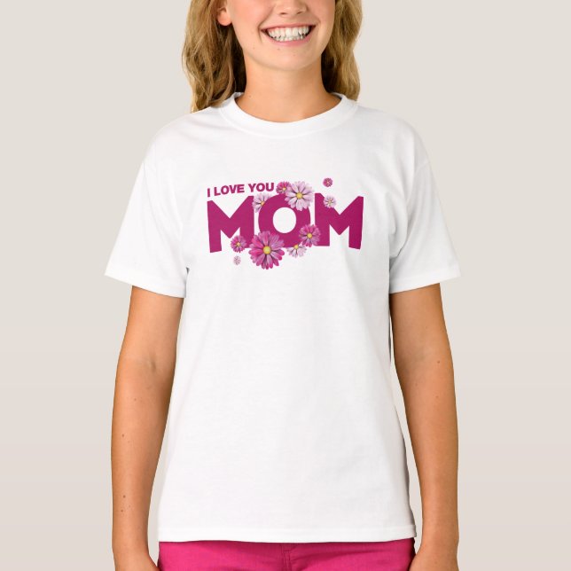 Camiseta Design Bonita Adoro SMS da Mãe para Dia de as mães (Frente)