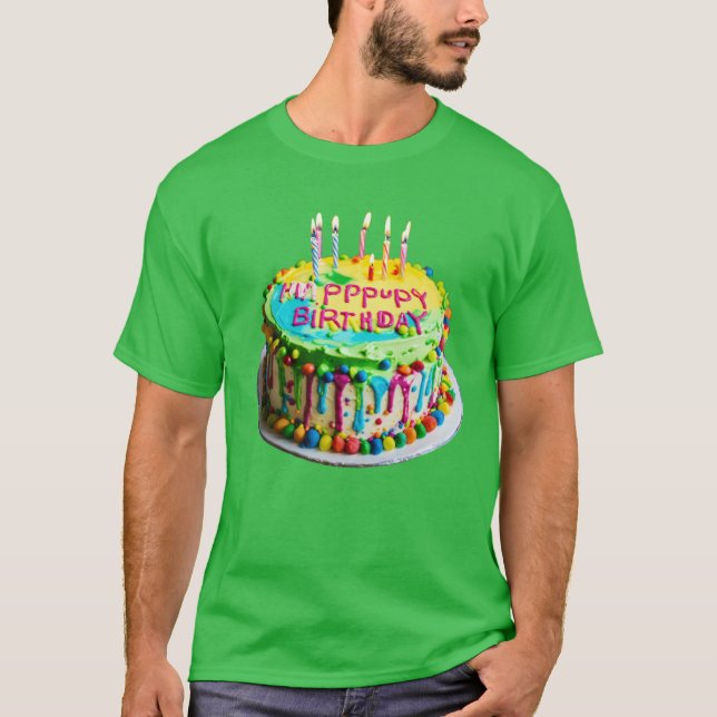 Camiseta Design Brithday cake colorido T-Shirt de design (Frente)