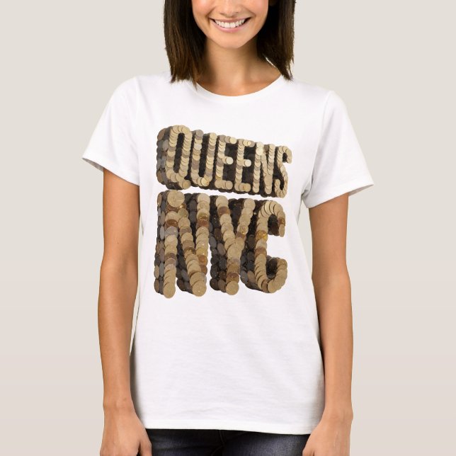Camiseta Design Chic Gold QUEENS NYC Citação (Frente)