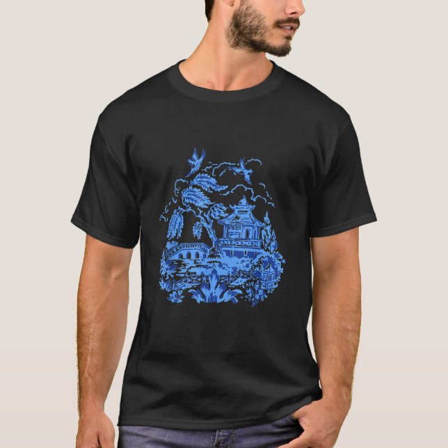 Camiseta Design Clássico Antigo de Louça Azul de Salgueiro (Frente)