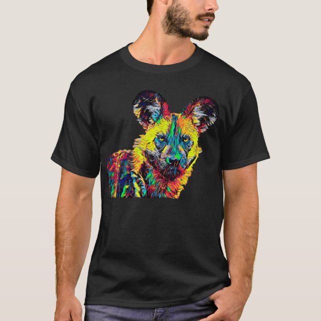 Camiseta Design colorido africano do cão selvagem (Frente)