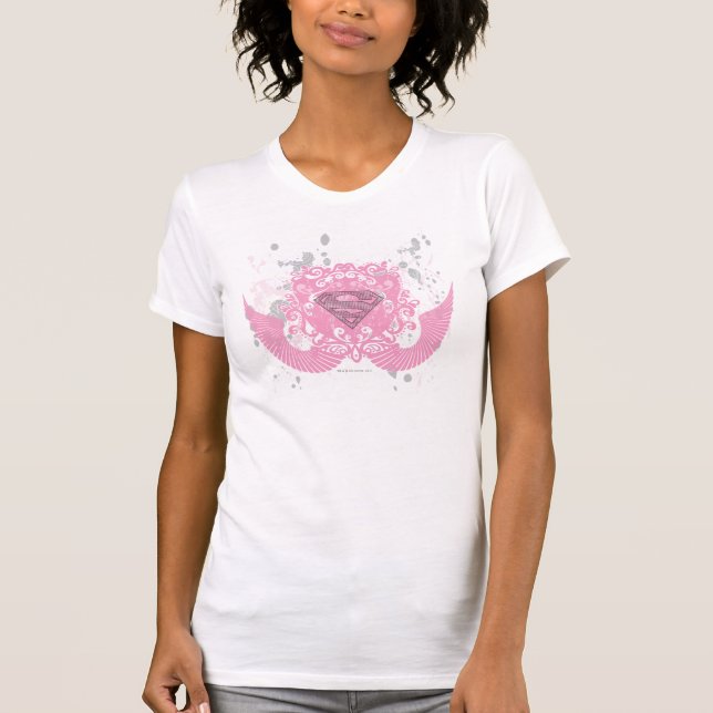 Camiseta Design com asa rosa super-menina (Frente)